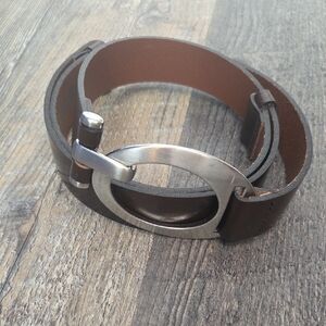 Danier Brown Leather Adjustable Belt with Silver Buckle
